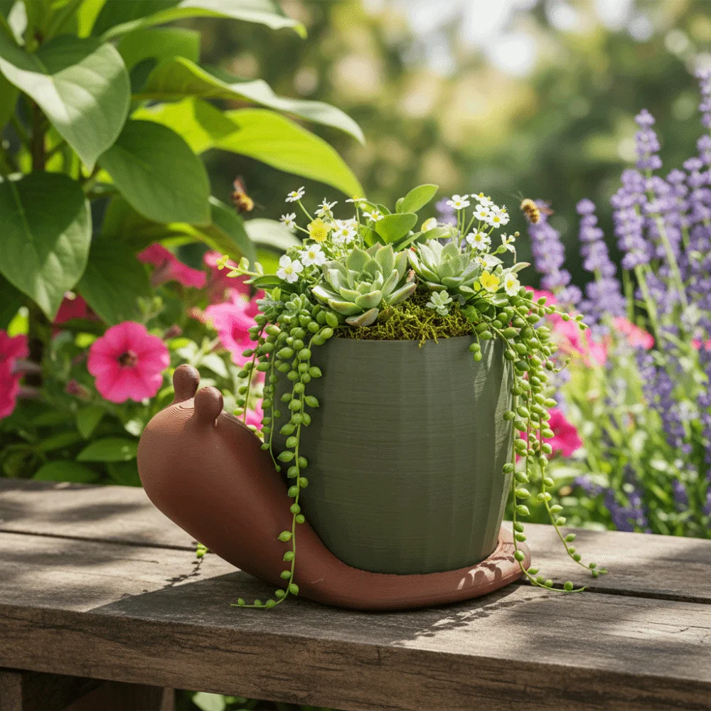 Creative Unique Snail-shaped Flower Pot Cute Corrosion Resistant 3D Printed Plant Pot Plastic Eco-Friendly Planter Office