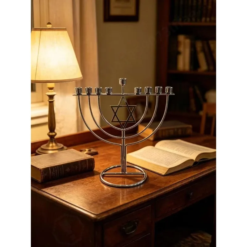 2ps Iron Hanukkah Menorah, Handmade Vintage Candlestick Holder, Durable Jewish Festival Tabletop Home Decoration
