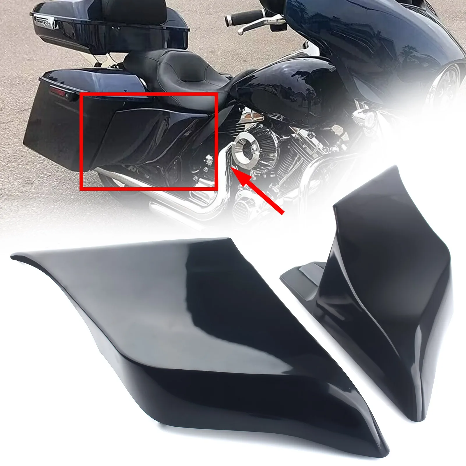 1Pair Motorcycle Stretched Extended Side Cover Panel For Harley Touring Road King FLHR Electra Glide Ultra Classic FLHTCU FLTRU