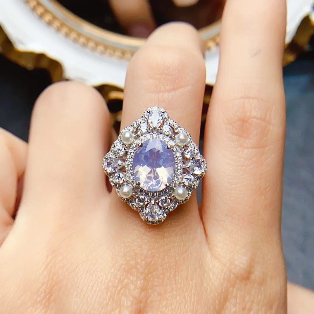 ZECAA 925 Jewelry Woman Lavender Amethyst Ring With Natural Brazilian Lavender Amethyst Stone 8*10mm S925 Lavender Amethyst Ring