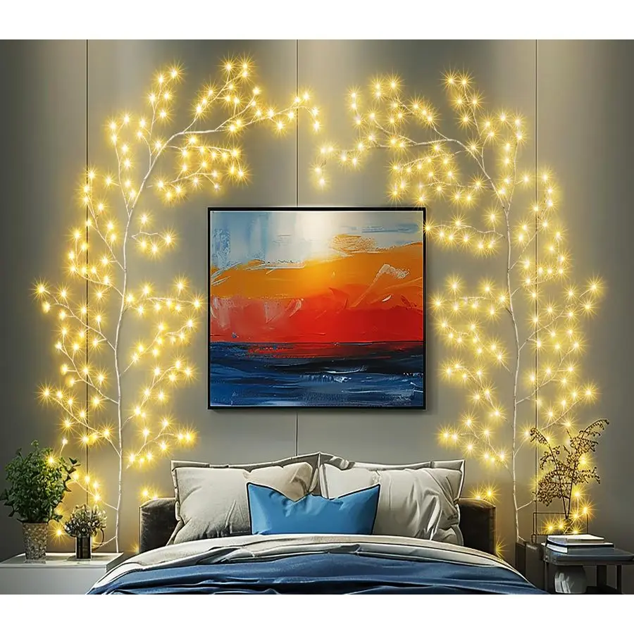 

PlugIn Vine Lights With Remote Indoor Artificial Plants Flowers Tree Willow Decor for Walls, Bedroom, Living Room, Kitchen, Coff