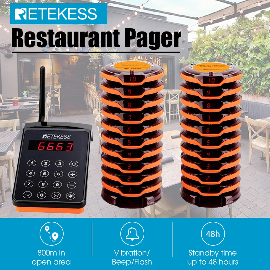 Retekess TD156 Restaurant Pager Wireless Paging System Coaster Beeper Receivers IP66 Waterproof Buzzer For Cafe Clinic Church