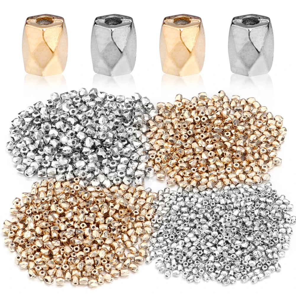 200-500pcs 3/4/5mm Polyhedron Shape Spacer Beads CCB Gold Color Loose Beads for Bracelet DIY Jewelry Making Accessories