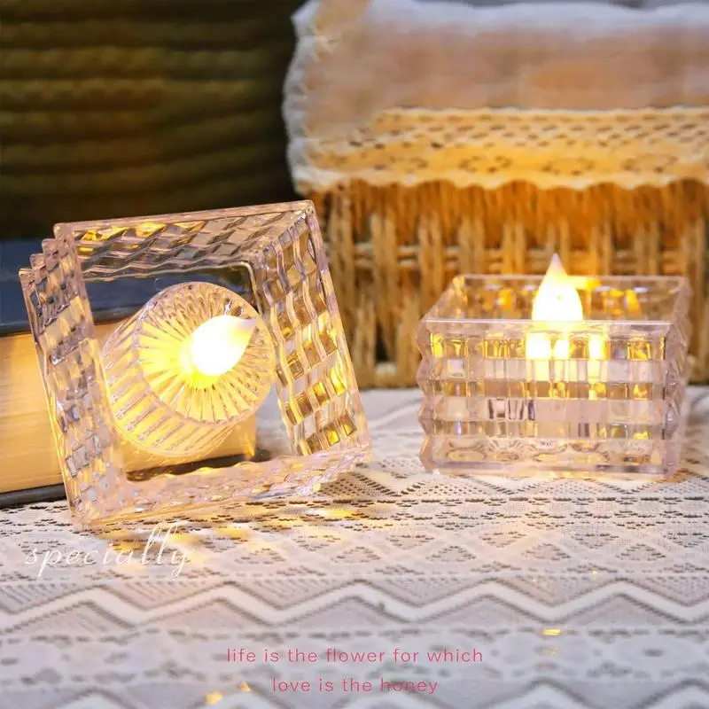 Battery Tea Light 6pcs Cube Candle Led Light Romantic Flameless Candles Electric Home Decorations For Party Birthday Holiday