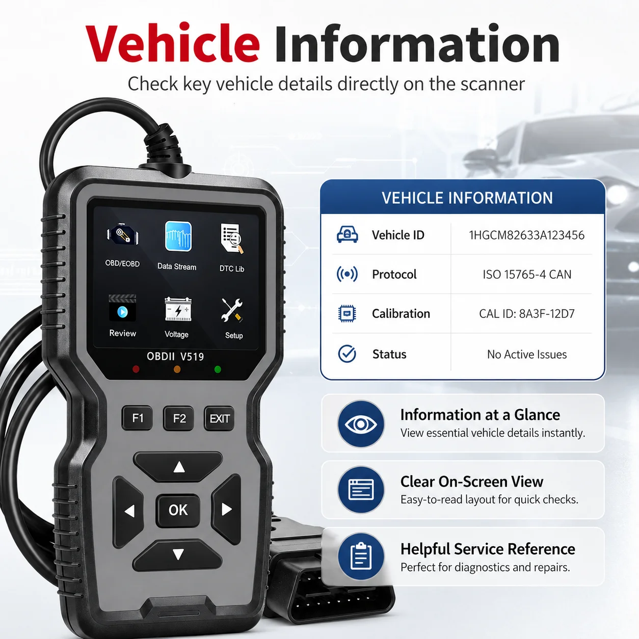 2026 V519 Professional Obd2 Scanner - Usb-Powered Automotive Diagnostic Tool with Real-Time Data Stream, Full-Featured Obd Ii Testing (I/M Ready, Bod2/Eobd), Clears Engine Fault Lights, Reads/Erases Codes for Most Vehicles, Automotive Maintenance, Ergonomic Design, Durable Plastic Casing, Suitable for 12 Different Use Scenarios 15 Holidays