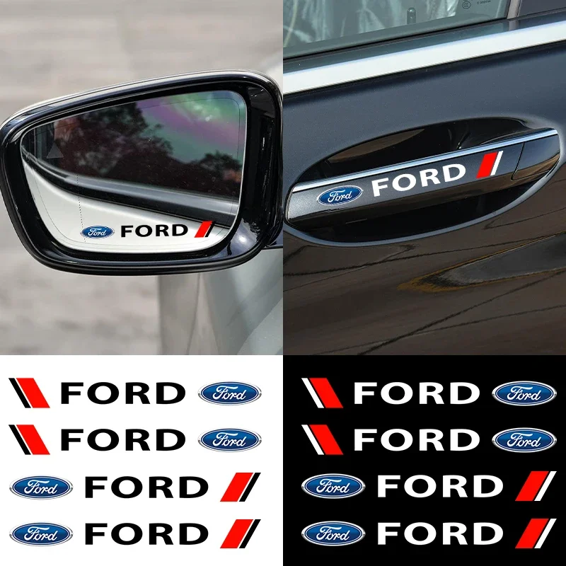 4Pcs Car Logo Door Handle Sticker Body Decal For Ford Focus 2 MK2 3 MK3 MK4 ST Mondeo Festiva Fusion Suit Fiesta Mustang Ranger