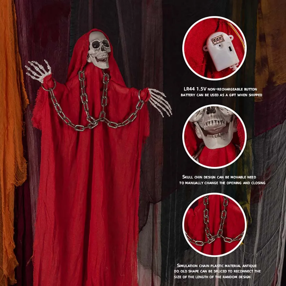 1PC Hanging Grim Reaper Skeletons Decor with Glow in Dark Waterproof Outdoor Halloween Props for Haunted House Party Supplies