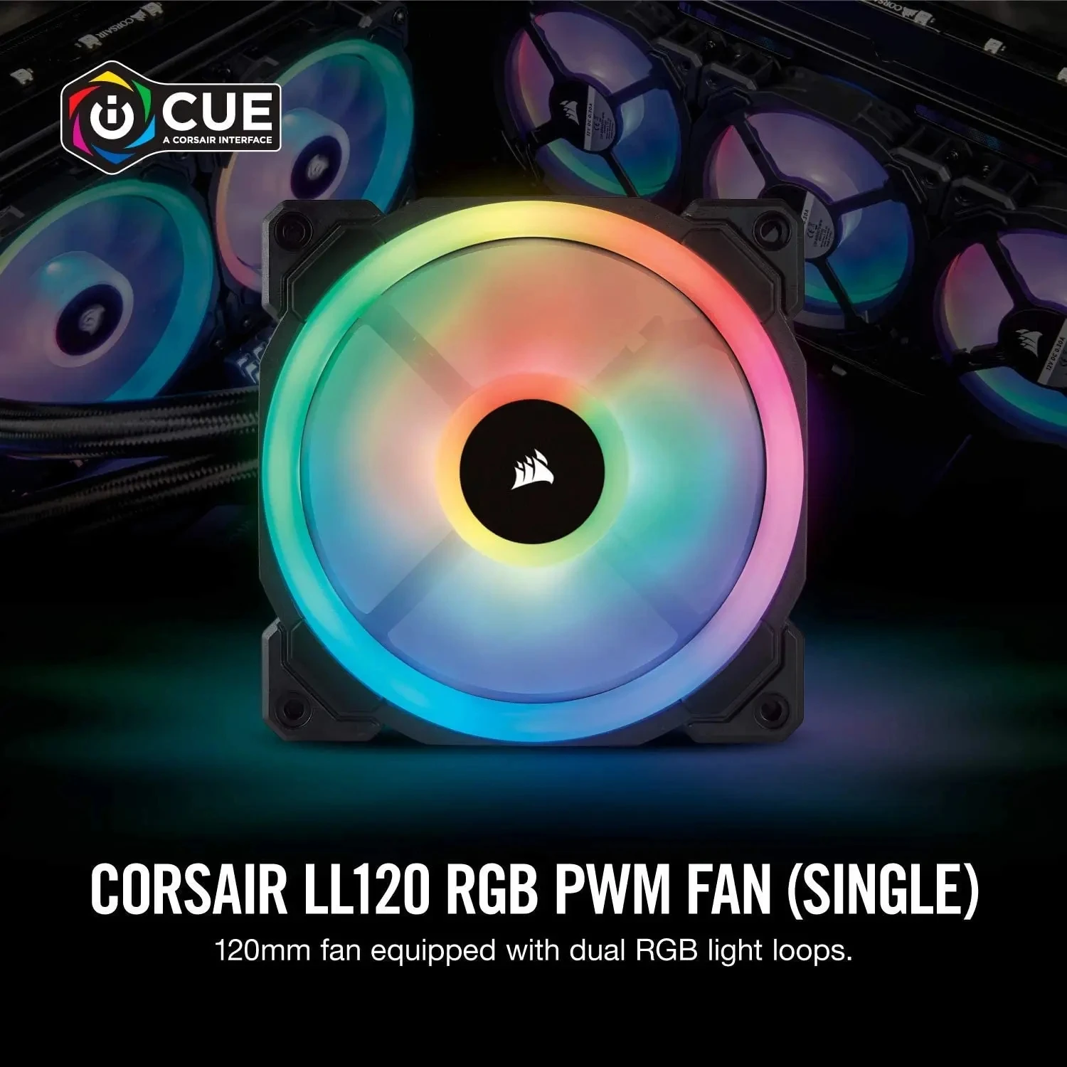 Corsair LL Series LL120 RGB 120mm RGB LED Fan Single Pack with Lighting Node PRO- Black Lighting Node PRO Included