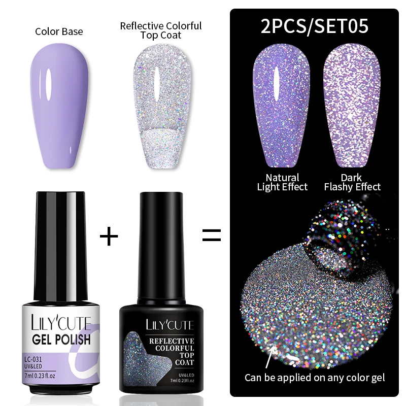 LILYCUTE 7ml Reflective Colorful Top Coat Glitter Laser Gel Nail Polish Vernis Semi Permanent Uv Gel Hybird Nail Art Esmaltes