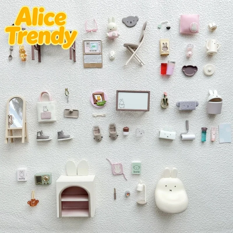 Kit de Diorama Re-Ment Blind Box, Set de Muebles en Miniatura para Sala de Estar de Miffy's Sweet Home Head Leisure Time, Escala Realista