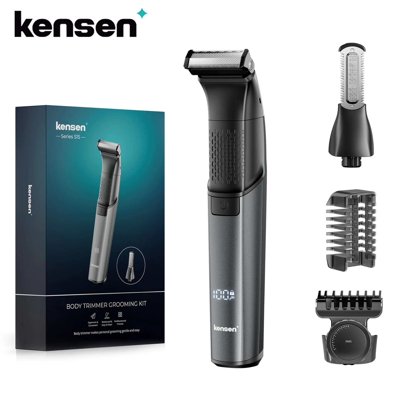 KENSEN S15 Electric Shaver Dual-sided Blade IPX6 Waterproof Razor Rechargeable Beard Trimmer 2 in 1 Electric Body Shaver for Men