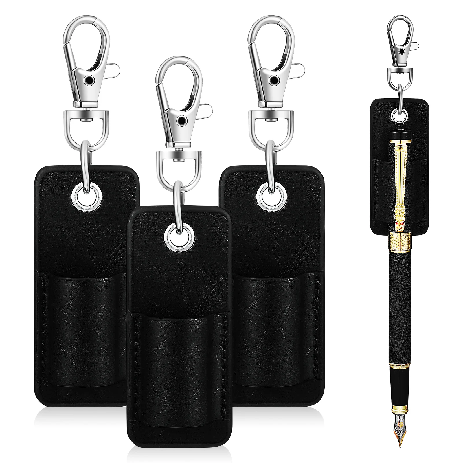 

4 pcs Pen Cover PU Pocket Protector Holder Lanyard Black Stylish Practical Pen Bag Pencil Pouch Student Supplies