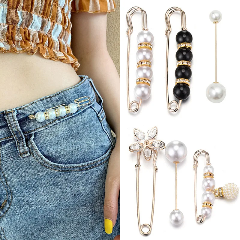 

Pearls Pin Brooch for Women Waist Tighting Clip Safety Pin Brooch Sweater Cardigan Buckle Brooches Jewelry Safety Pin Belt Gift