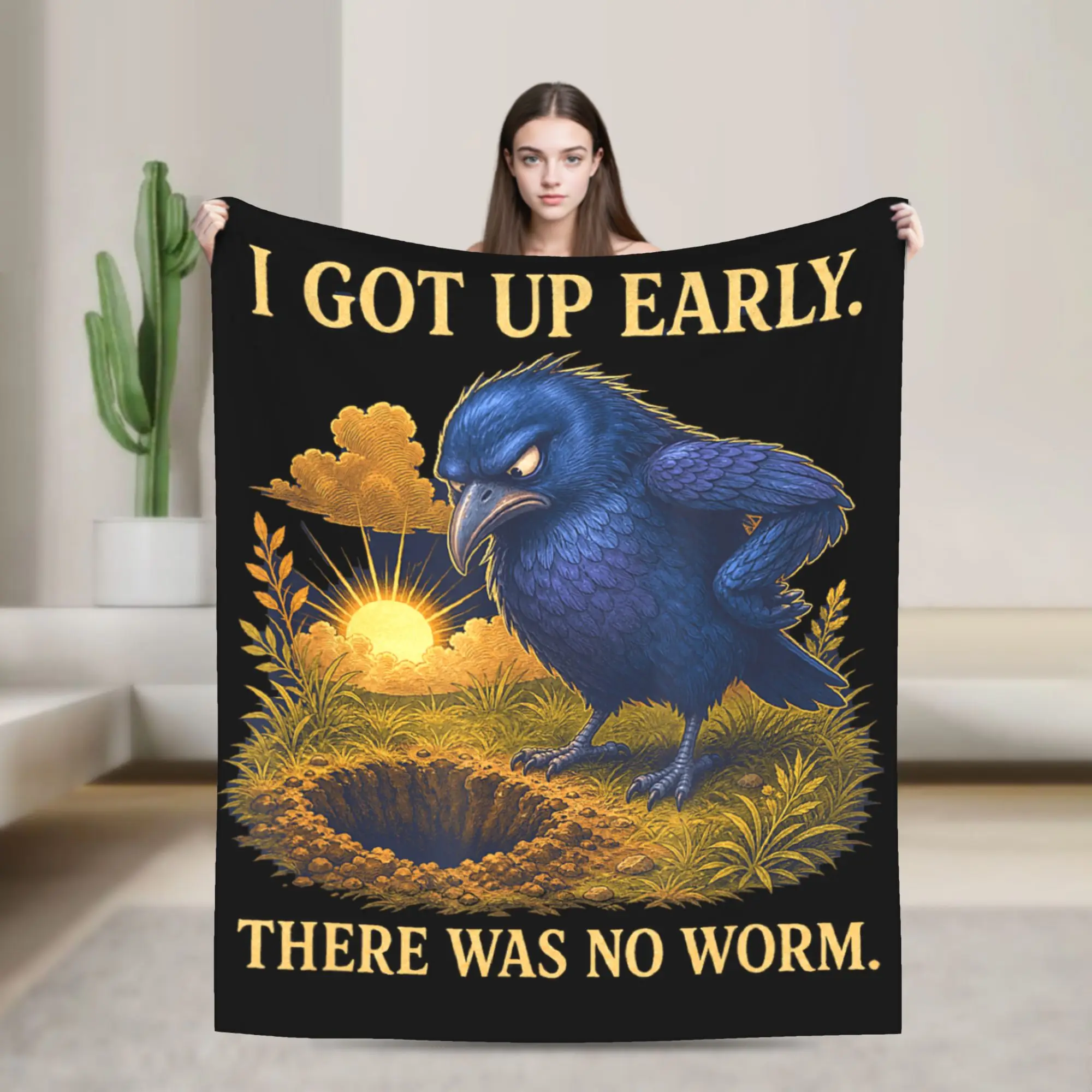 I Got Up Early There was No Worm Blanket Quality Super Soft  Throw Blanket Spring Travel Living Room Funny Bedspread