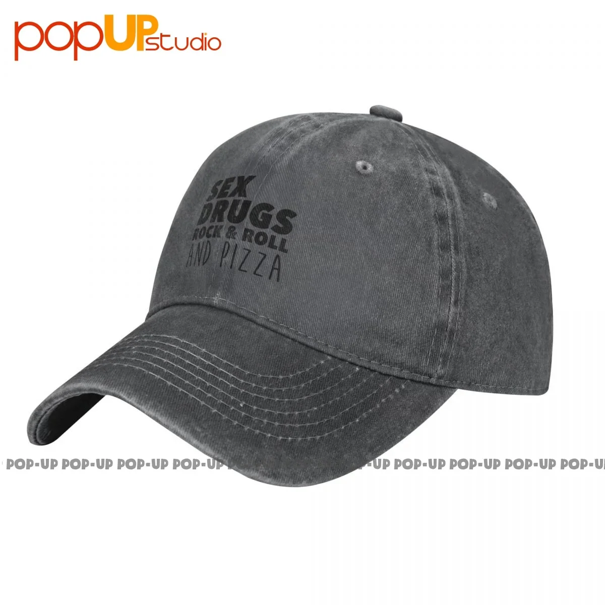 Sex Drugs Rock & Roll And Pizza Funny Washed Denim Baseball Cap