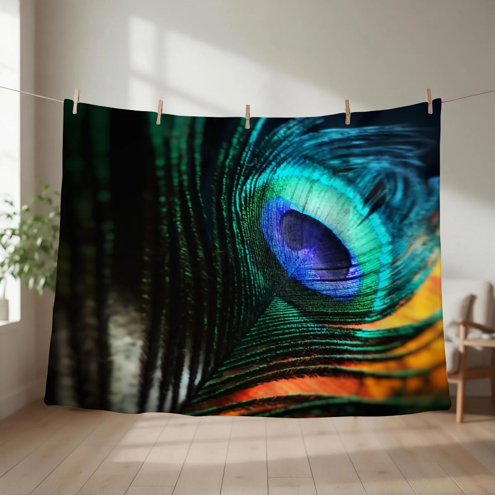 Peacock Feathers Throw Blanket couch cozy soft plush fuzzy picnic outdoor blanket