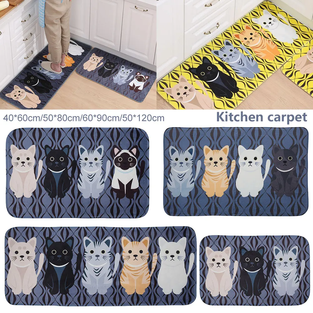 Cute Cat Printed Floor Mat Welcome Mats for Front Door Anti Fatigue Non Slip Kitchen Standing Rugs Washable Soft Carpet Mats