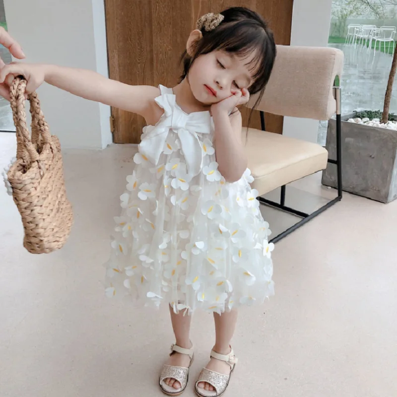 Ropa para niños pequeños, vestidos de verano para niña, fiesta de cumpleaños, princesa de hadas de flores, vestido de noche con lazo dulce