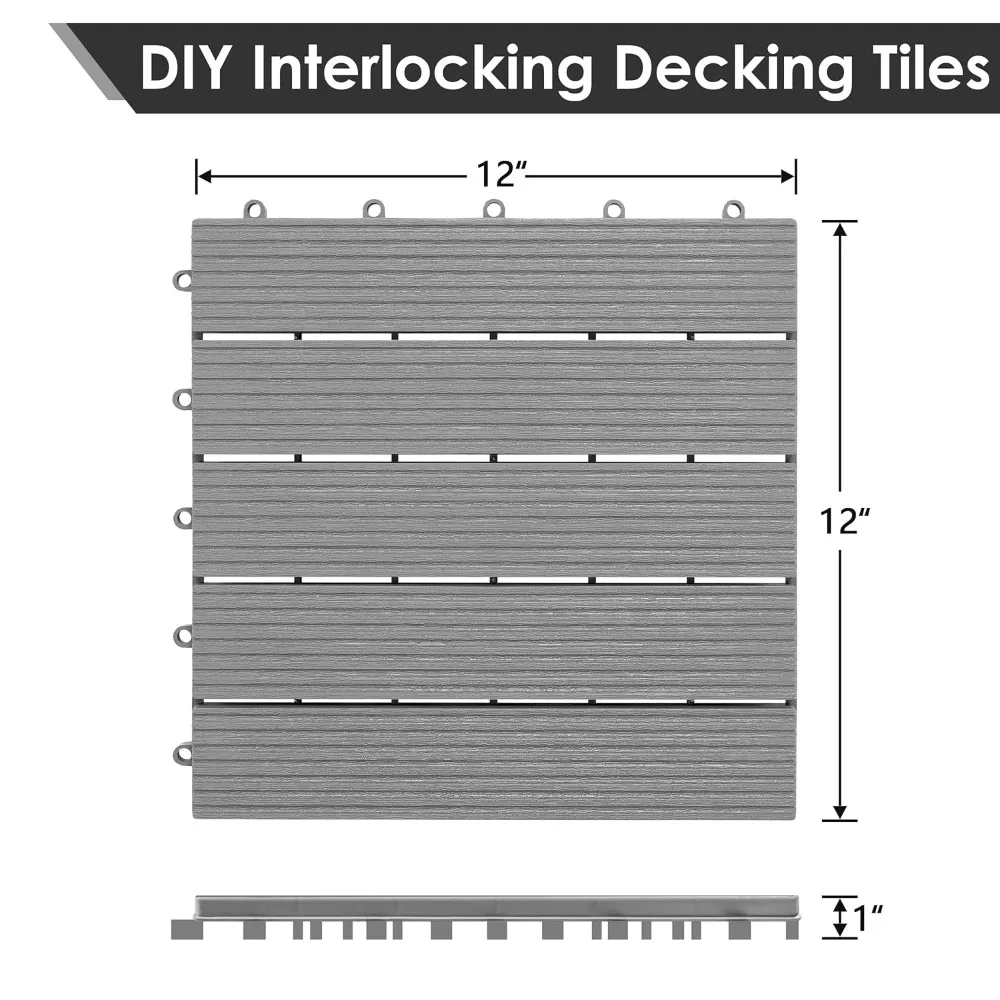 Piastrelle per terrazza da patio ad incastro in plastica da 108 pezzi - Pavimenti per interni ed esterni impermeabili da 12" x 12", terrazza per pavimenti da patio per pavimento