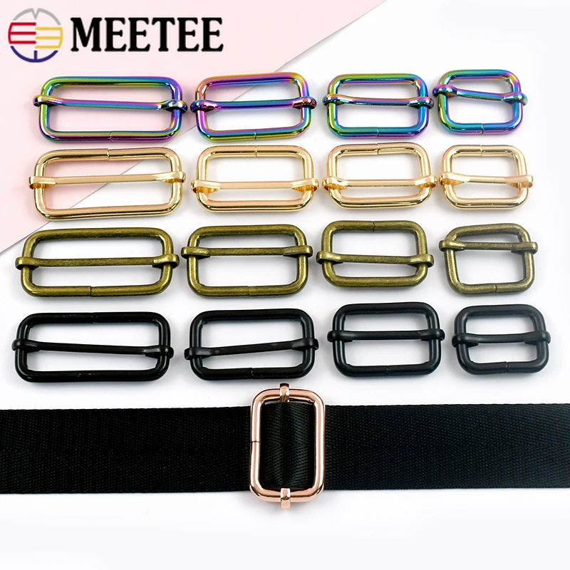 

10Pcs Meetee 16-50mm Metal Buckles Adjustable Tri-glide Slider Clasps Bag Straps Connect Hook DIY Handbag Crafts Accessories