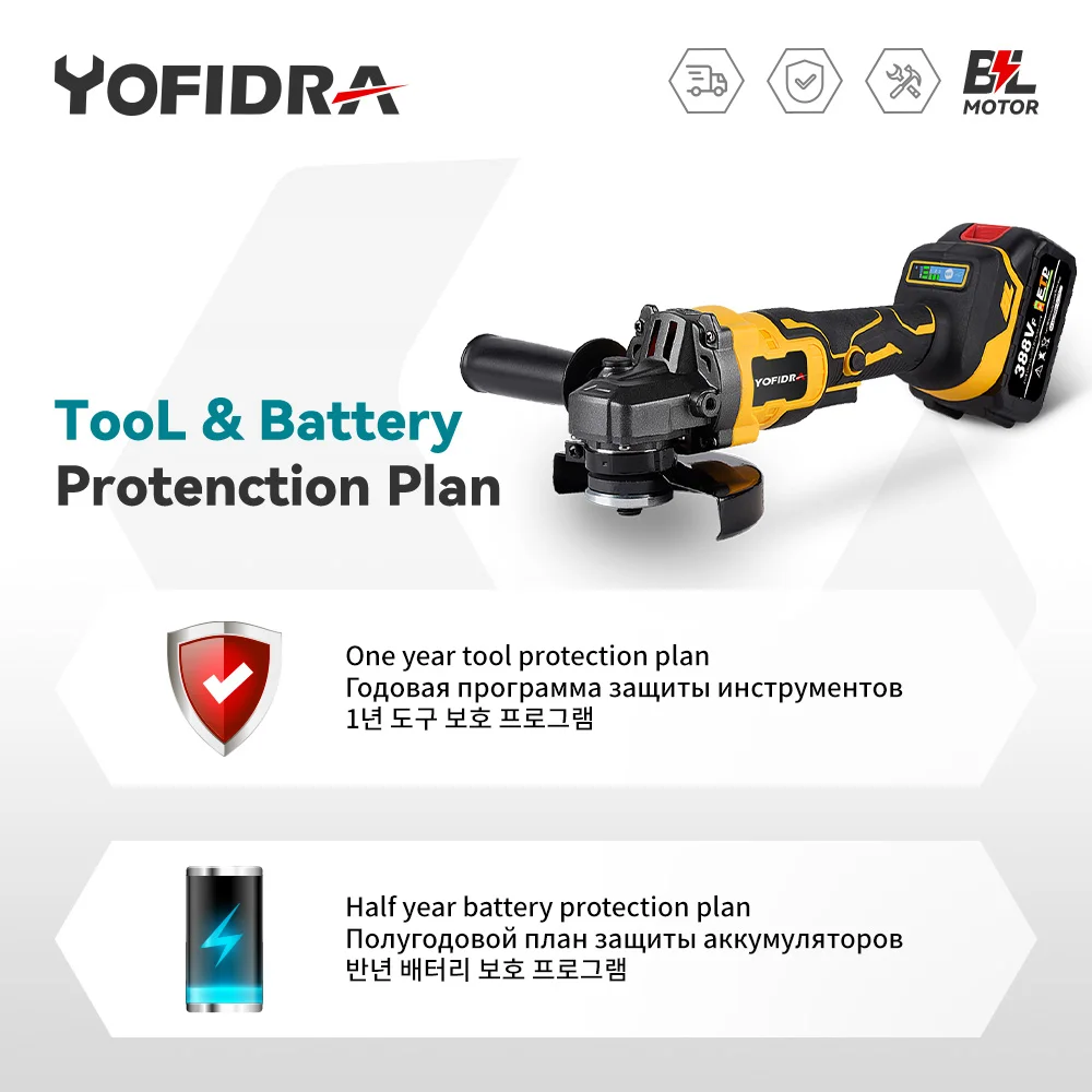 Yofidra 125mm Brushless Electric Angle Grinder Cordless Polishing Machine Woodworking Cutting Tool For Makita 18V Battery