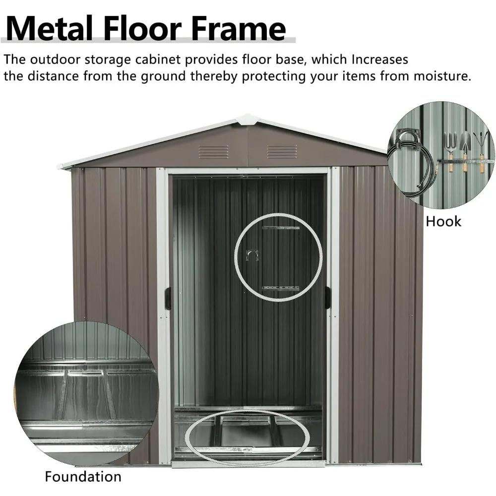 Gray 6-Foot by 5-Foot Metal Storage Shed with Secure Sliding Doors, Ventilated Outdoor Garden Shed featuring Hooks and Durable S