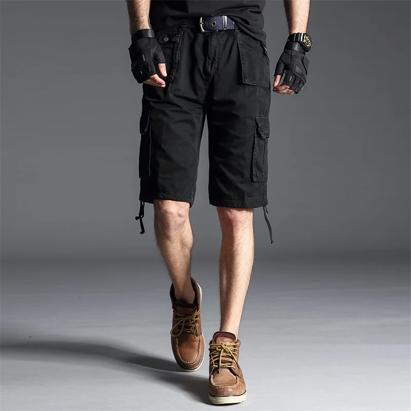 2023 Summer New Men Cargo Shorts Cotton Loose Solid Casual Straight Fashion Outdoor Sports Gym Jogger Short Cargo Pants For Men