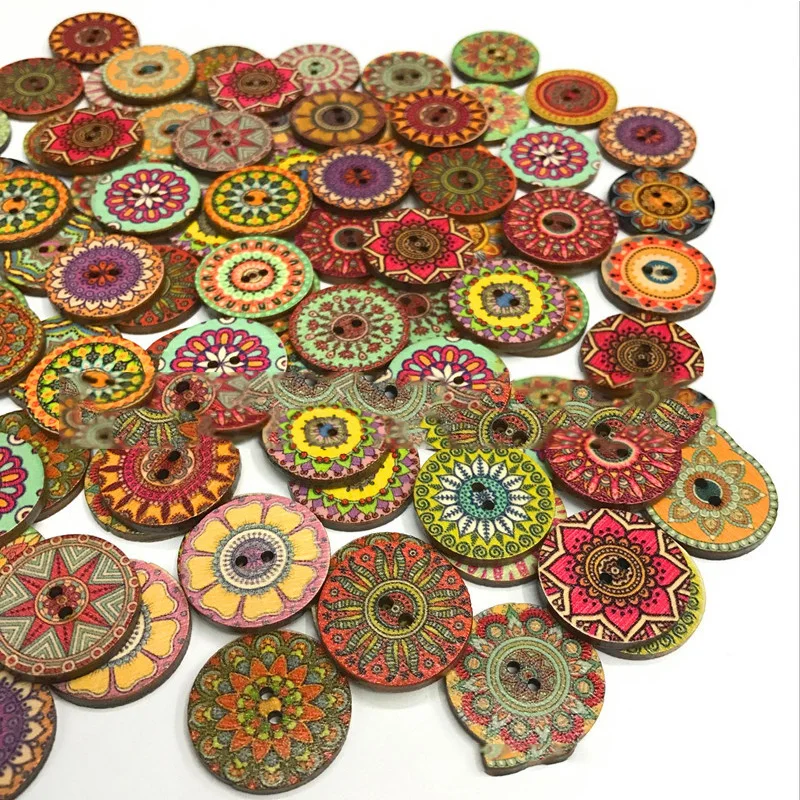 Round Retro Wooden Buttons for Clothing, DIY Sewing Buttons, Scrapbooking Decor, Craft Accessories, 20mm, 50Pcs