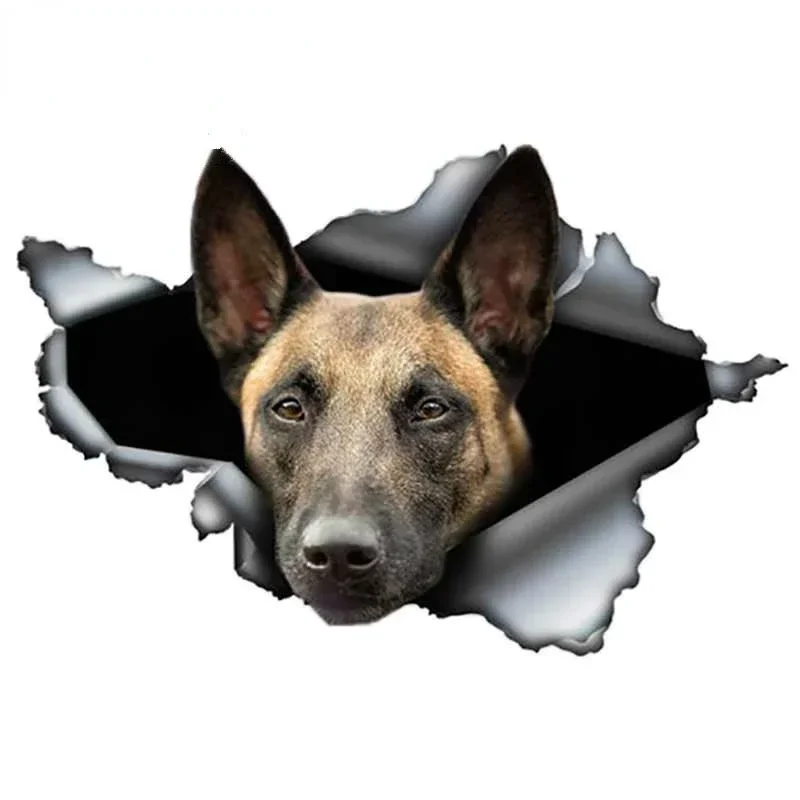 Creative Animal Belgian Malinois Car Sticker Torn Metal Stickers Shepherd Pet Dog 3D Waterproof Sunscreen Decals