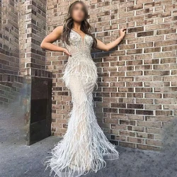 Silvery Evening Dress 2024 For Women White Mermaid Arabic Elegant Sequined Luxury Beaded Formal Party Prom Gowns Custom