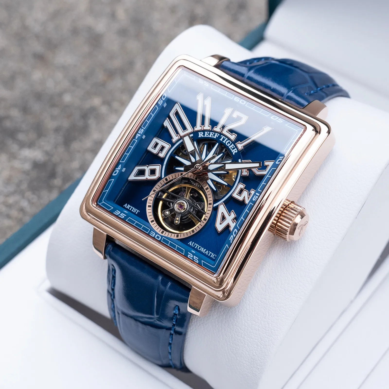 OBLVLO Men Automatic Watch 39mm Square Mechanical Wristwatch 5ATM Waterproof Luminous Skeleton Dial Sapphire Mirror