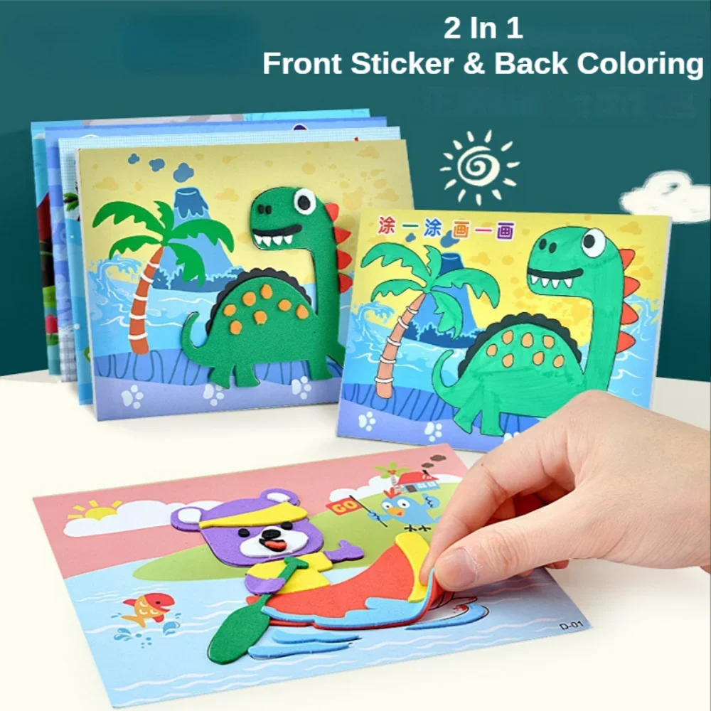 10Pcs Kids 3D EVA Foam Stickers fai da te Art Craft Drawing Toy Cartoon Dinosaur Animal Puzzle Game giocattoli educativi per regalo per bambini