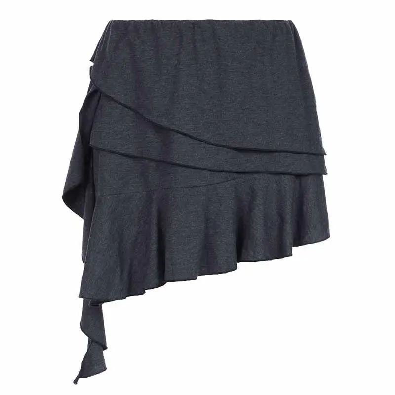 Short Skirt Irregular Ruffle Vintage High Waist Summer Black Asymmetric Apricot Skirt Women'S Dark Grey Streetwear Skirt