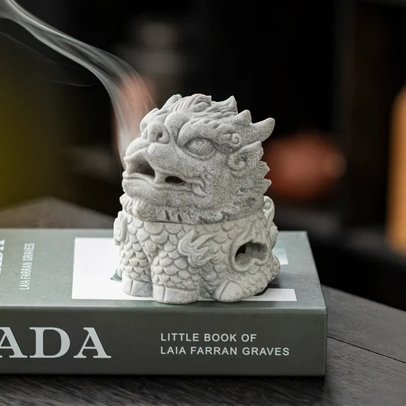 Chinese Style Kirin Incense Burner Sandalwood Plate Incense Holder Green Sandstone Tea Pet Tea Room Creative Ornaments Home