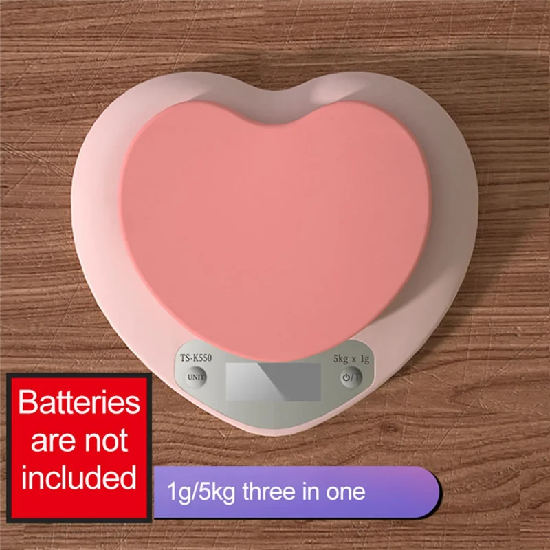 Báscula electrónica Digital portátil B15C, báscula multifunción para hornear en la cocina de 5Kg/1G, pantalla LCD de alta precisión en forma de corazón rosa