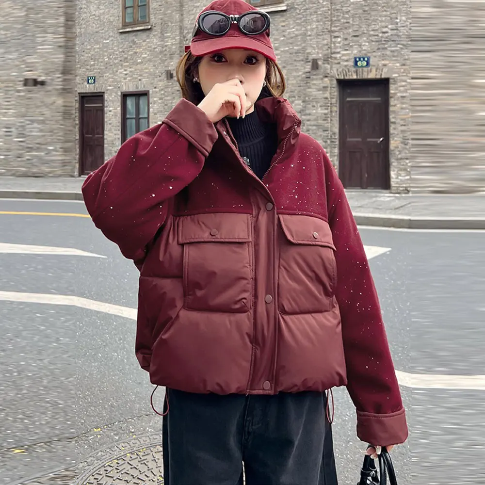 

Women's Winter Cropped Warm Puffer Jacket Lightweight Chic Stand up Collar Cotton-Padded Short Jacket for Students