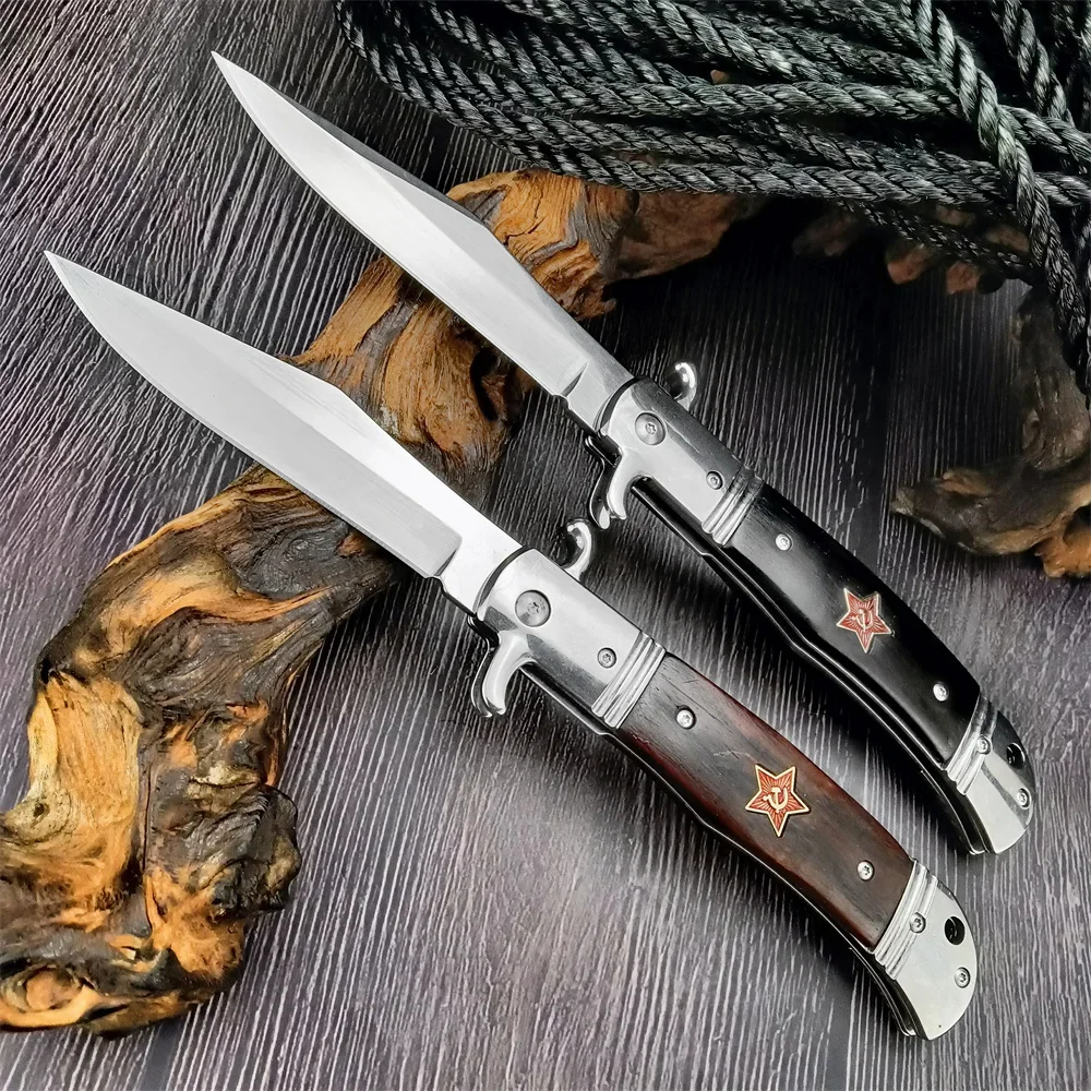 Russian Folding Knife Finka NKVD Outdoor Pocket 440C Blade wood Handle EDC Camping Hiking Equip Tool with Holster/Nylon Sheath