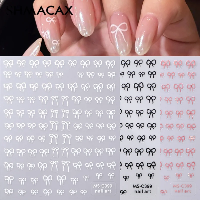 Shining White Ribbon Bow Nail Stickers 3d Nail Art Design Decoration Decals Ribbon Bow Diy Manicure Stickers