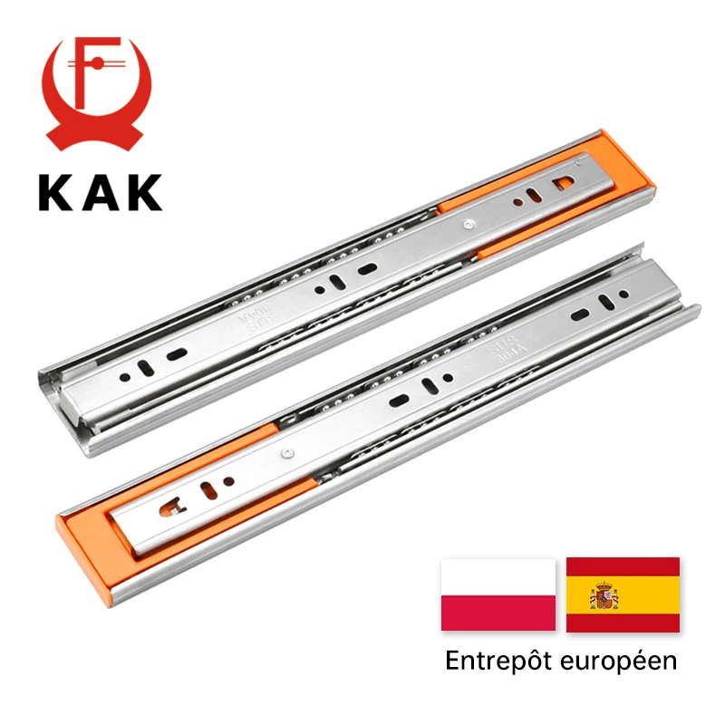 KAK-Glissières de tiroir en acier inoxydable, rails glissants doux et étroit avec trois sections pour portes, placard et armoires, accessoires mobilier, 10 à 22 pouces