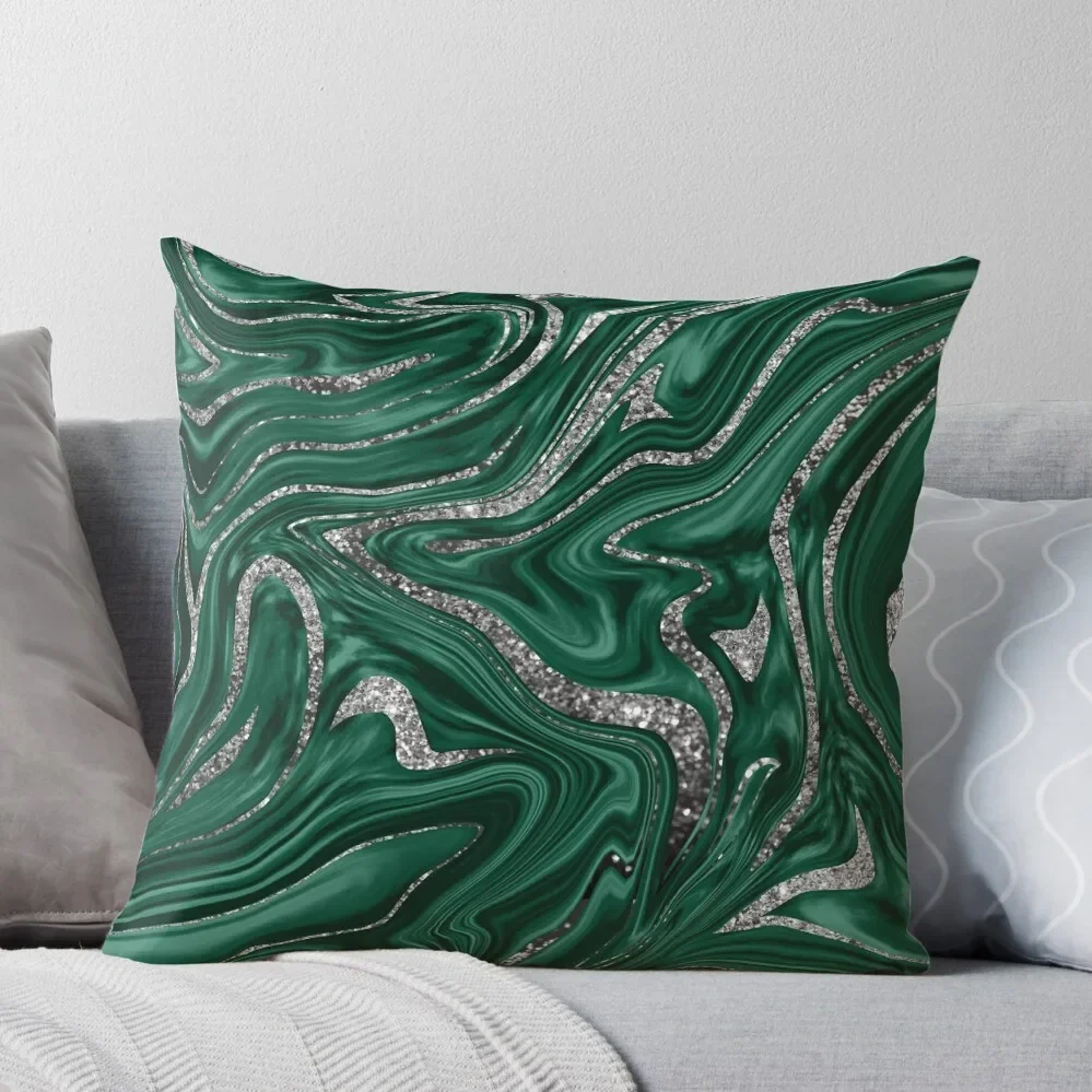 Emerald Green Black Silver Glitter Marble #1 (Faux Glitter) #decor #art Throw Pillow Plaid Sofa