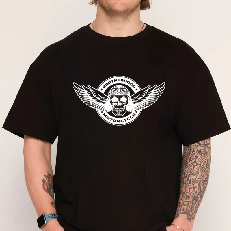 

Ретро футболка с черепом и крыльями, новая модная мужская повседневная футболка из 100% хлопка с коротким рукавом и круглым вырезом с принтом