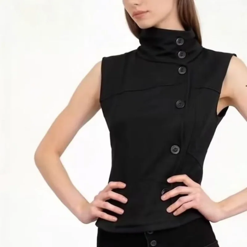Women Fashion Y2K Button Shirt Summer Sleeveless Top American All Match Casual Slim Streetwear Tees