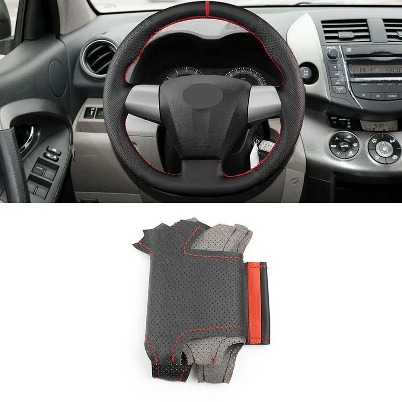 Car Interior Steering Wheel Cover Leather Trim Red Line Bar For Toyota Corolla RAV4 Auris Wish Vanguard Voxy 2010 2011 2012 2013