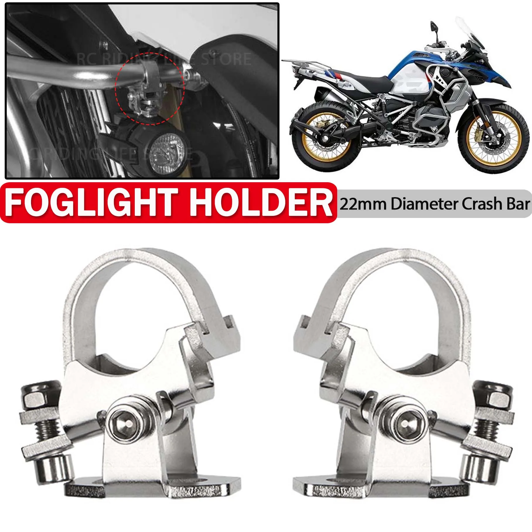 

Motorcycle FogLight Spotlight Support 22mm Diameter Crash Bar For BMW R1200GS R1250GS ADV F750 F850 GS Fog Light Bracket Holder