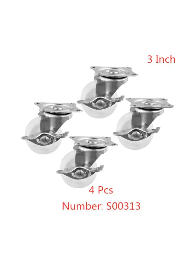 

(4 Packs) Caster Spot 3 Inch Brake Vientiane Wheel Diameter 7.5cm White Pp Flat Plate With Lock Wear-resistant Roller Nylon