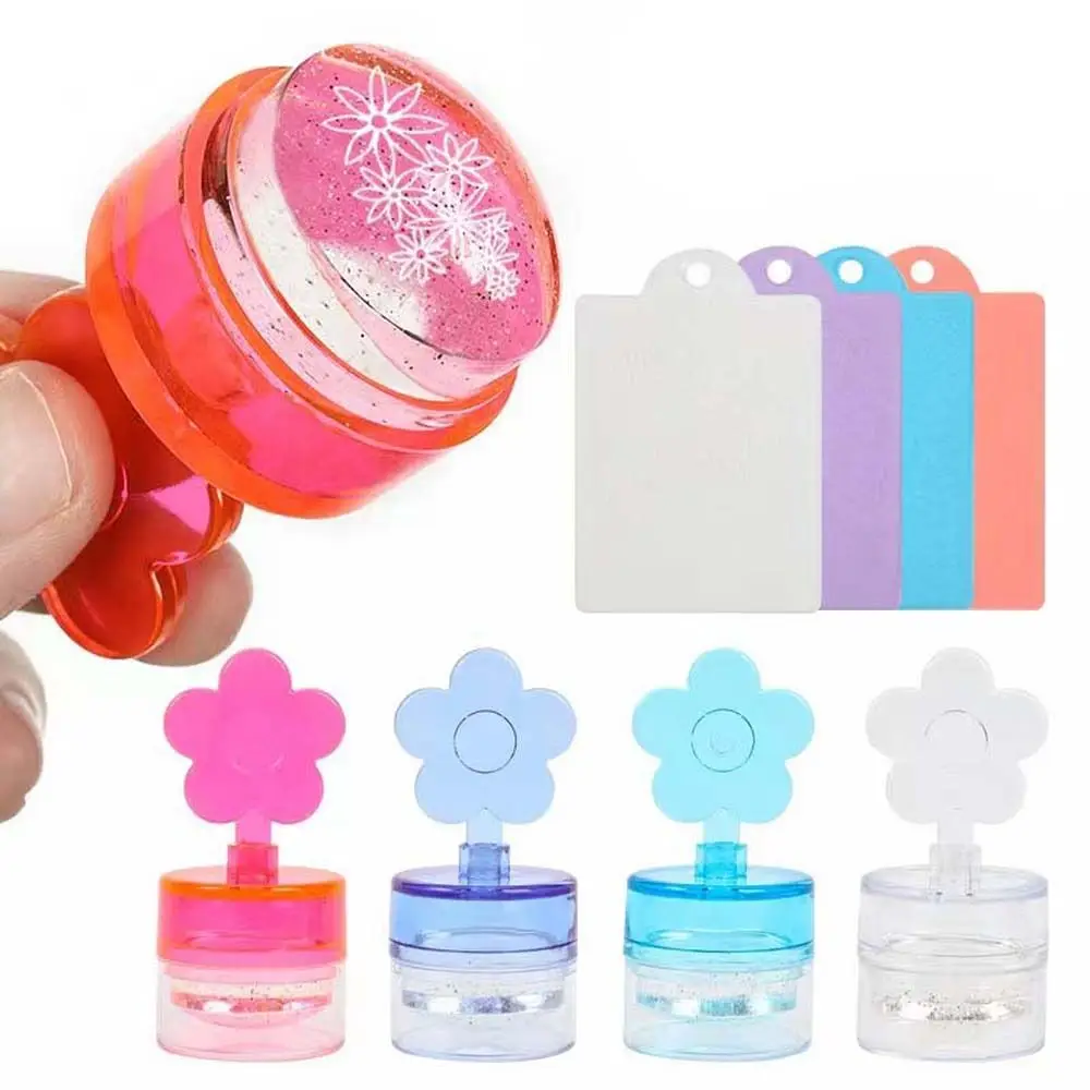 Manicure Scraper Nail Stamper Scraper Set DIY Polish Design Crystal Silicone Head Polish Transfer Template Kits Flower Shape