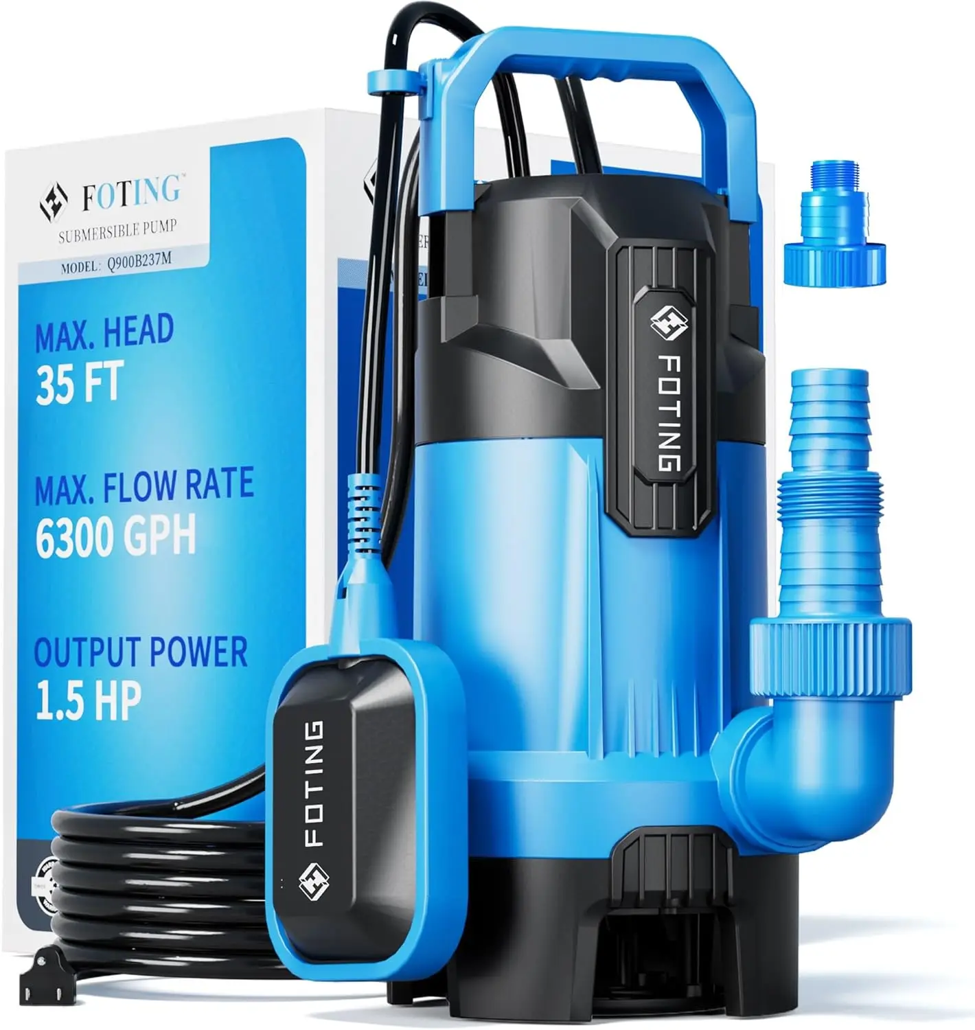 

Погружной насос для грязной воды 1.5HP, 6300GPH, с высокой производительностью, с поплавковым выключателем, термопластиковый, электрический, портативный, универсальный