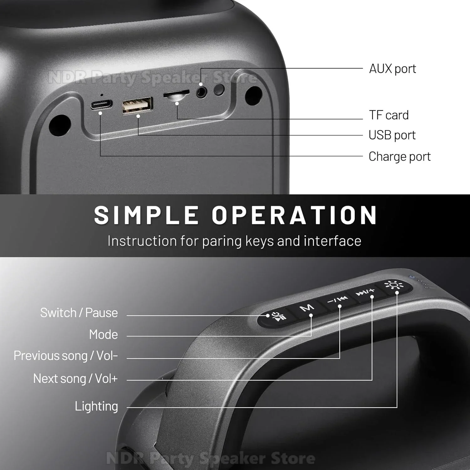 ماكينة كاريوكي بلوتوث احترافية 50 وات مكبرات صوت جهير عميقة محمولة للبالغين مع 2 ميكروفونات لاسلكية صندوق صوت Hifi