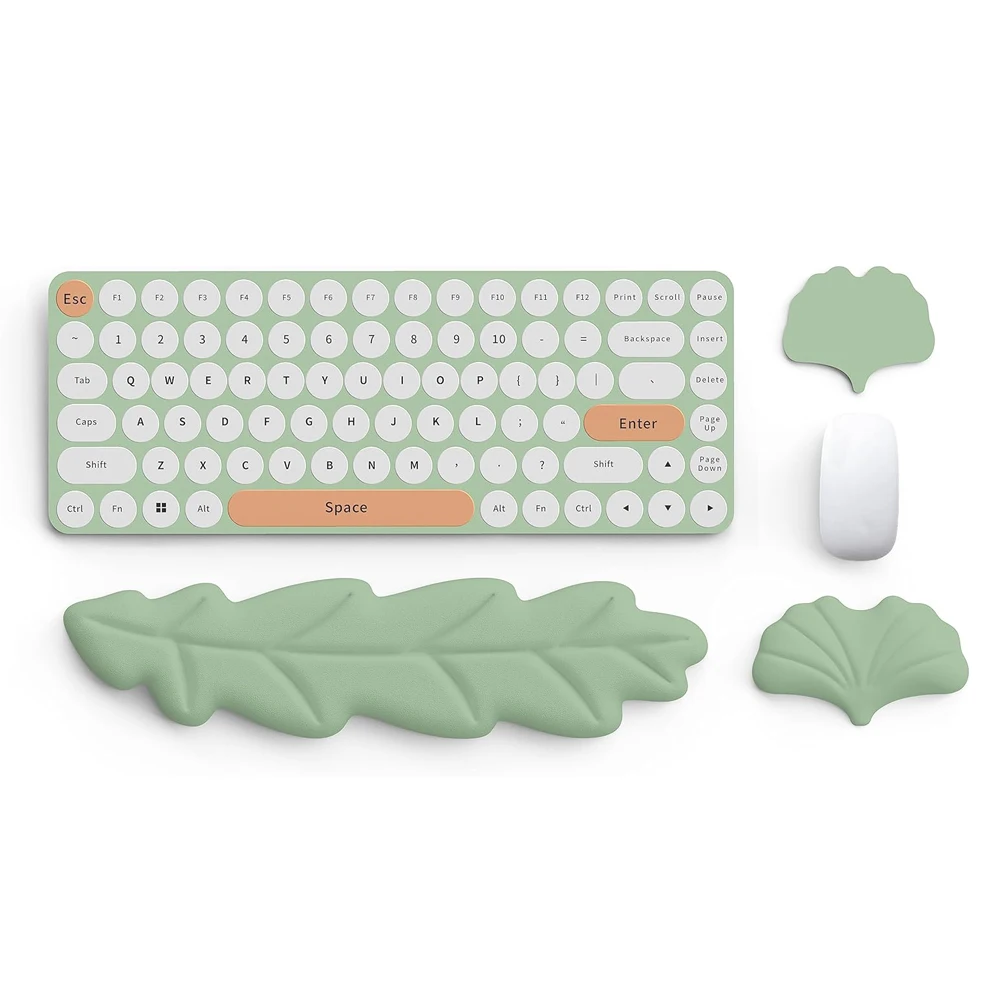 Keyboard Wrist Rest Pad Set Leaf Shape PU Leather Memory Foam Wrist Cushion Support,Mouse Wrist Rest Pad,Non-Slip Wrist JJ1633