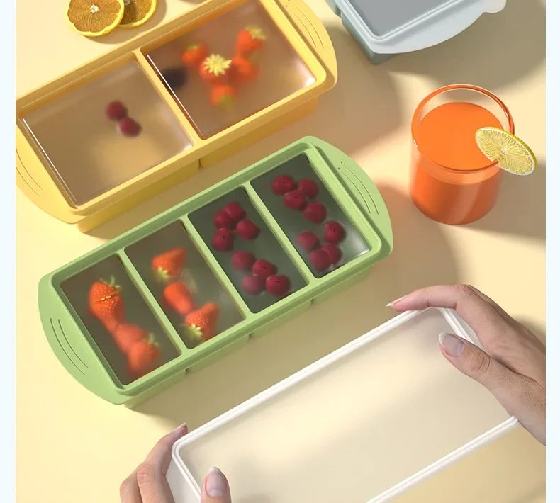 250ml/500ml Silikon-Eiswürfelform mit Einzelgitter und Deckel, Lebensmittel-Aufbewahrungsbox zum Einfrieren von Suppe – Detail 8